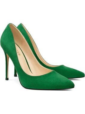 Women's Green Suede Pumps Pointed Toe Slip On Stiletto High Heels Dress Shoes